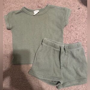 Cat n Jack-Green Ribbed Knit Top and Shorts Set 3-6M